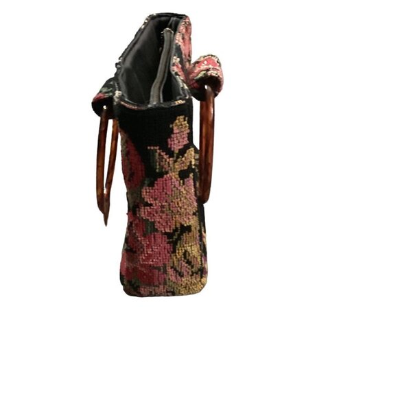 VTG JR Florida Tapestry Tote Bag Purse Faux-Tortoise Shell Handle 295E - Picture 5 of 9